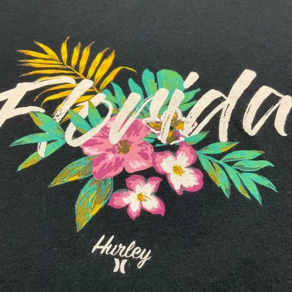 🌼4/$10🌼 HURLEY Black Florida Tropical Graphic T-Shirt Woman Small - Picture 3 of 7